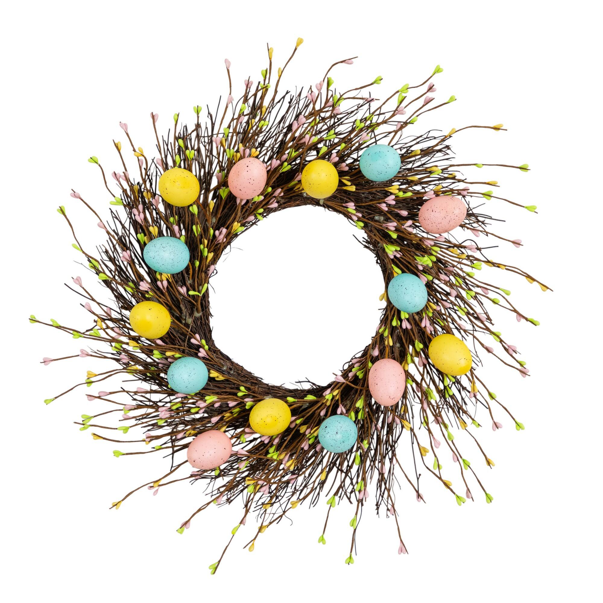 20" Artificial Pastel Easter Egg Twig Wreath